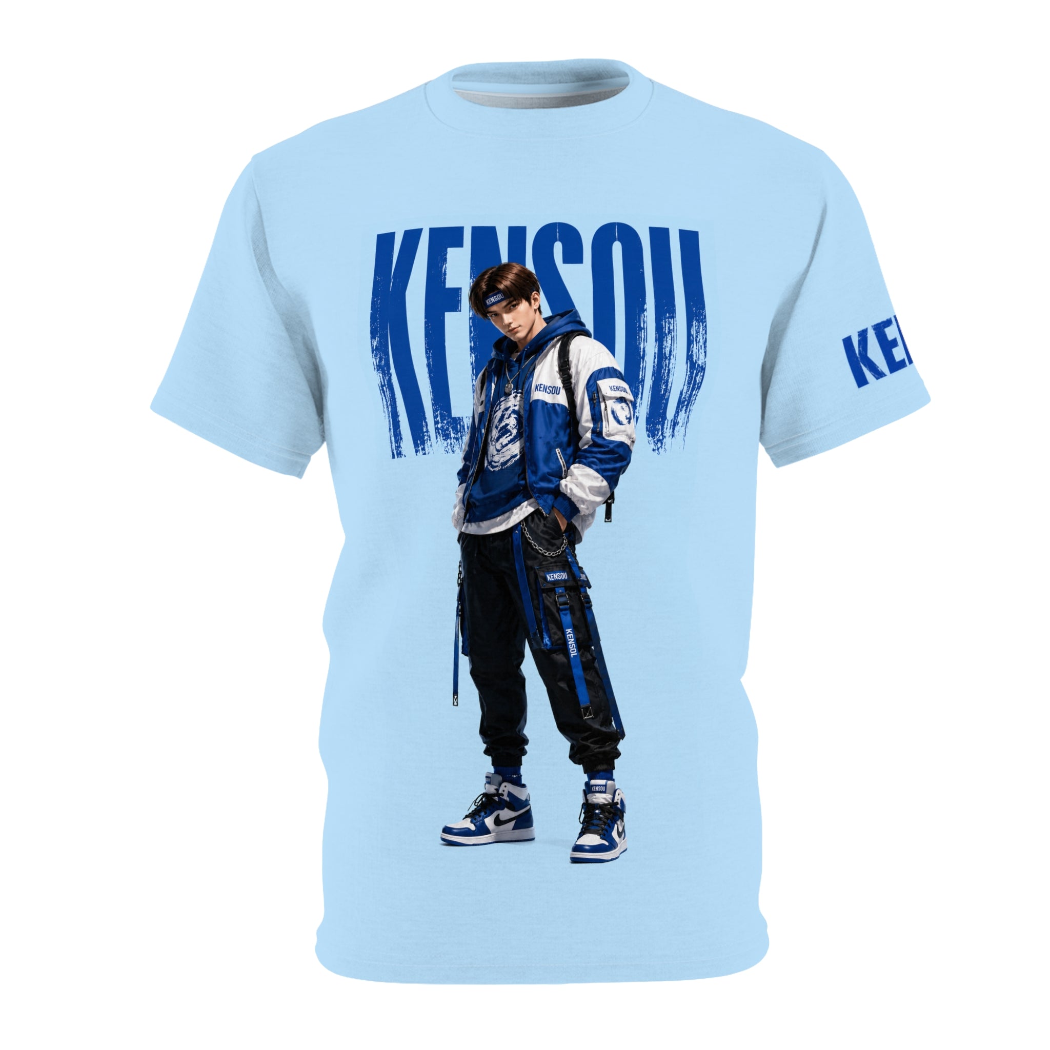 Kensou Streetwear Graphic Tee — Blue Varsity Urban Style