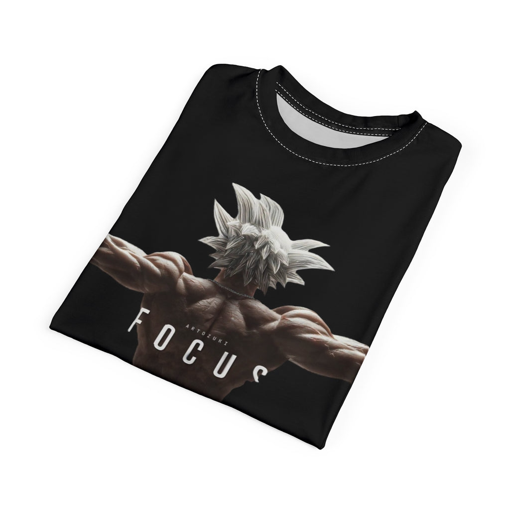 Focus Back Muscles Tee — Motivational Anime-Inspired Workout Shirt