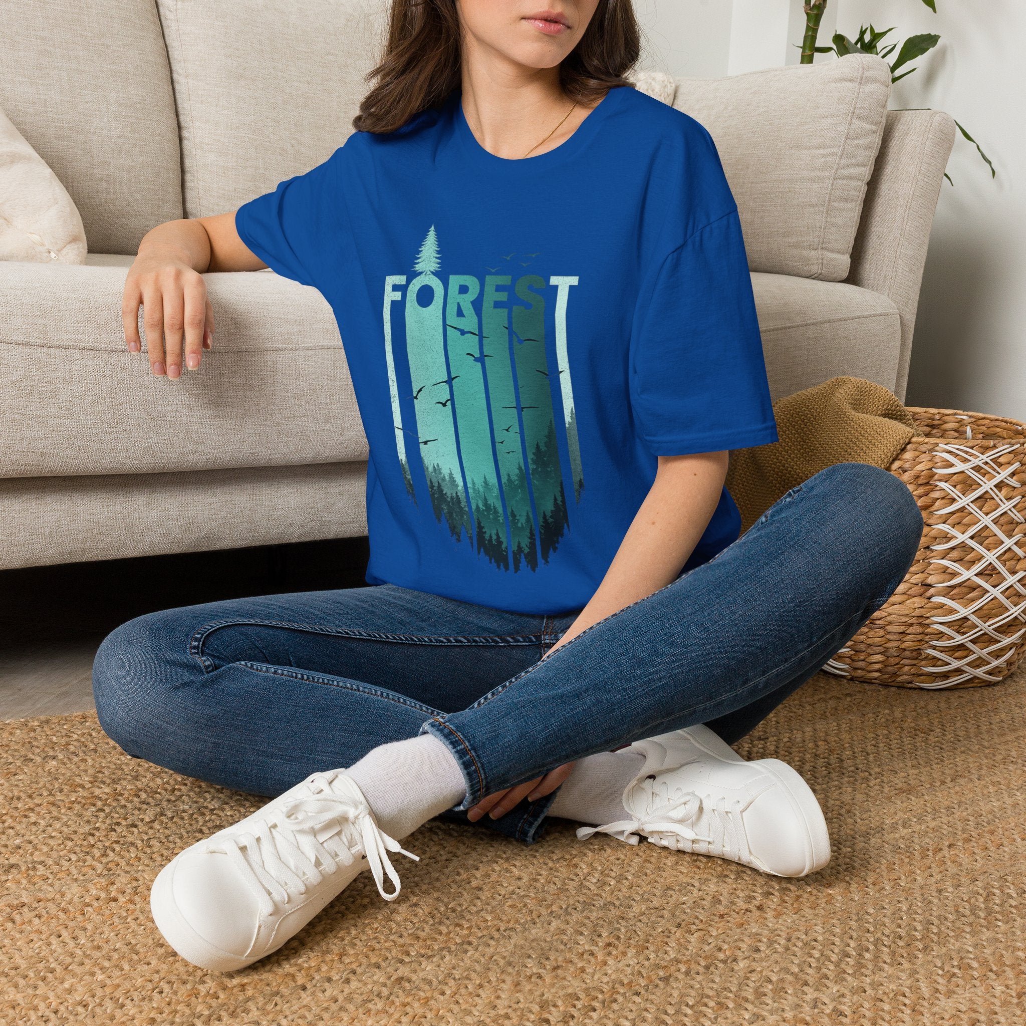Forest Silhouette Tee — Nature Graphic T-Shirt with Tree & Birds