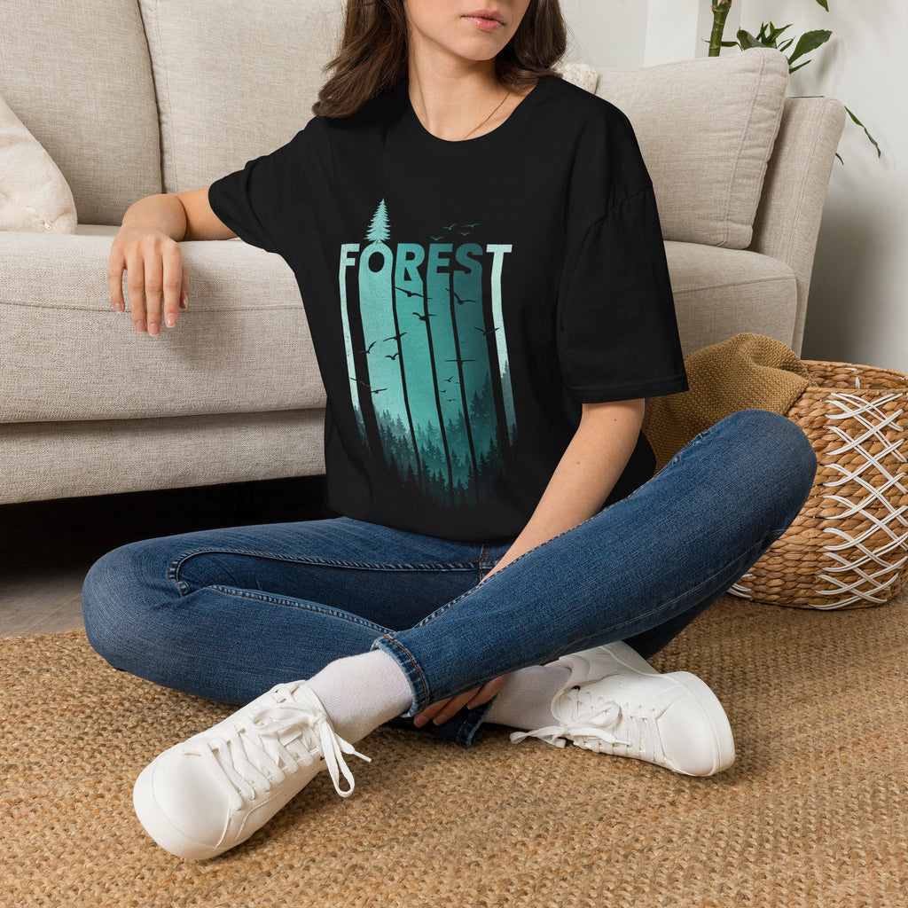 Forest Silhouette Tee — Nature Graphic T-Shirt with Tree & Birds