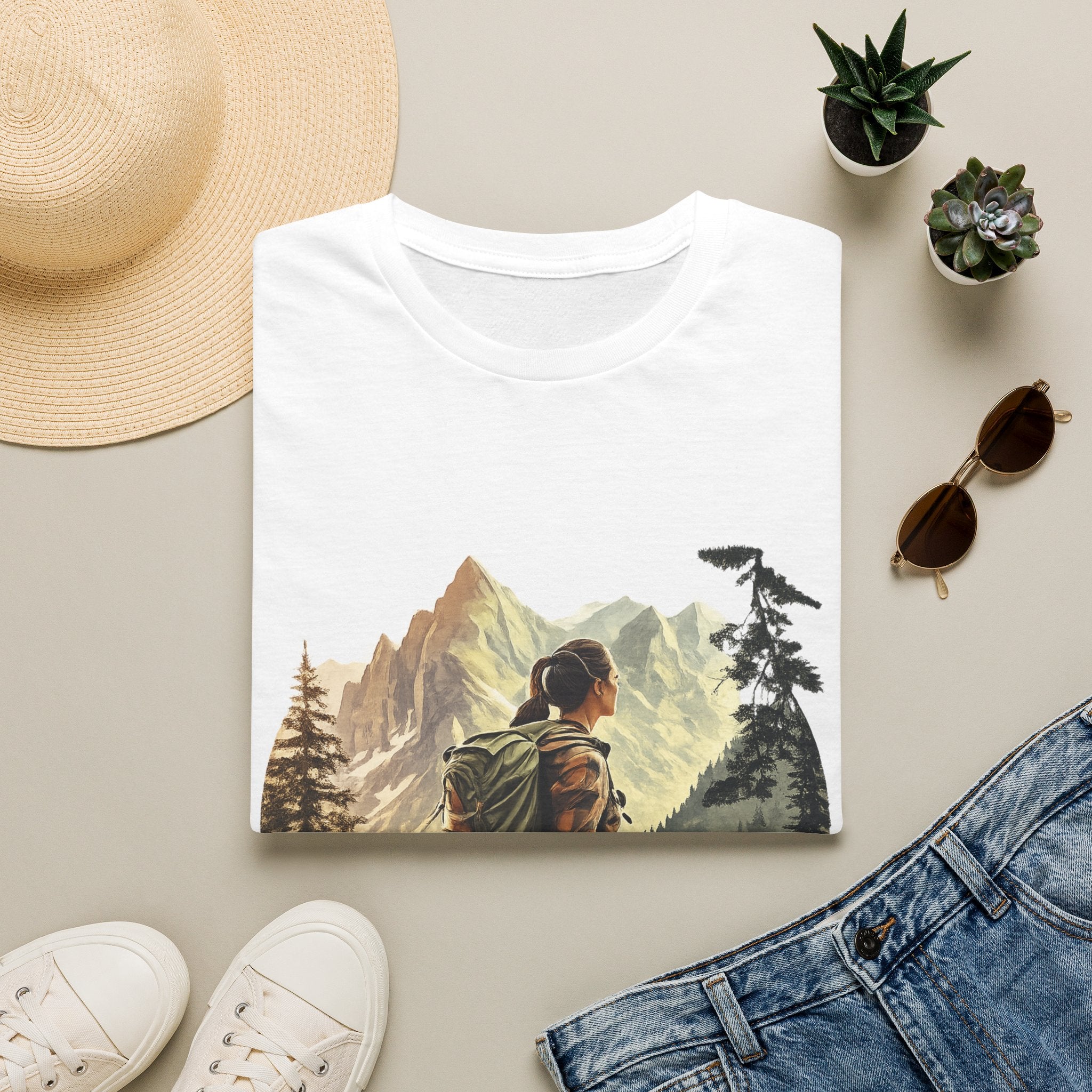 Hiker Mountain Scene T-Shirt — Adventure Backpacking Nature Graphic