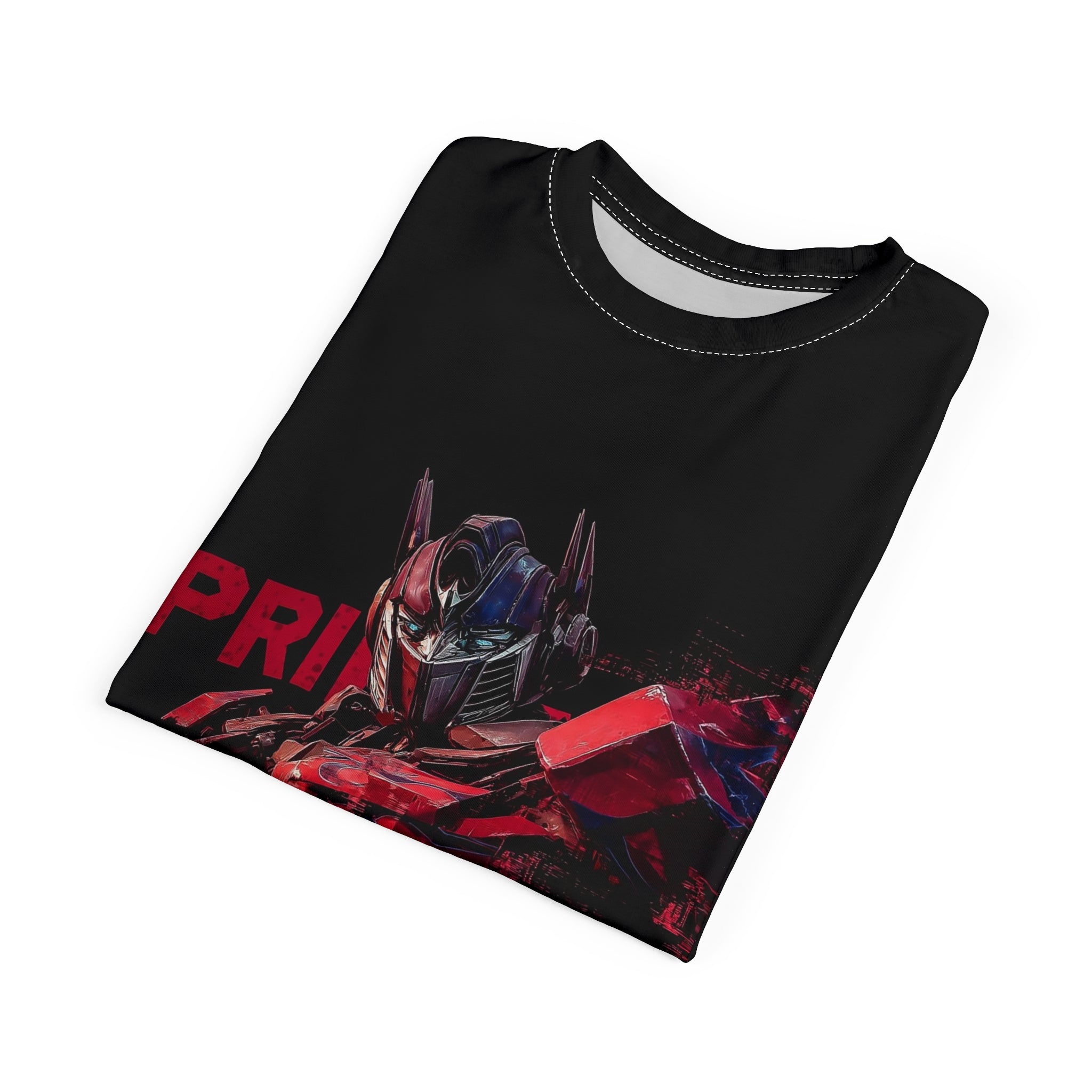Optimus Prime Graphic Tee — Red Glitch Full-Print T-Shirt