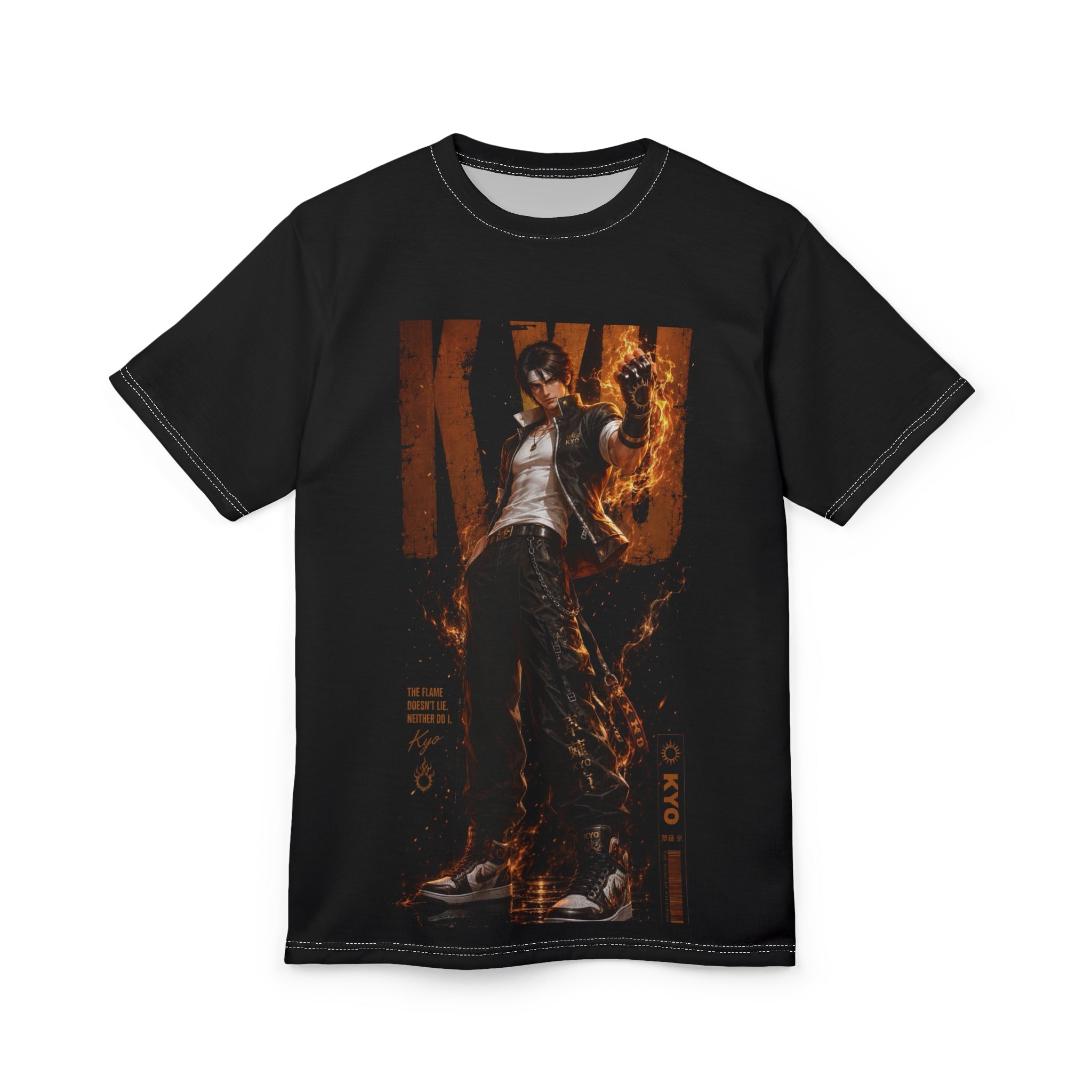 Kyo Kusanagi Flame Graphic Tee — Anime Fighting Game Shirt