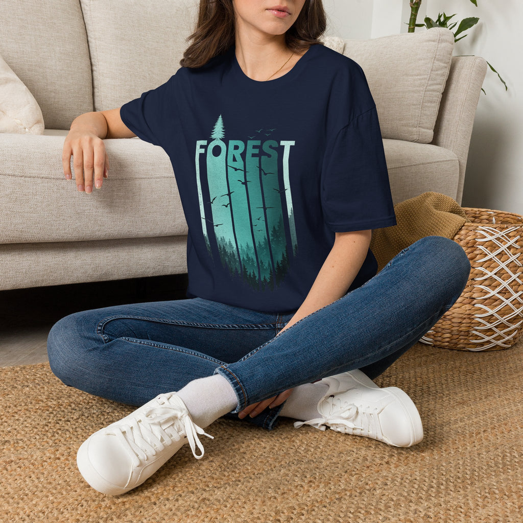 Forest Silhouette Tee — Nature Graphic T-Shirt with Tree & Birds