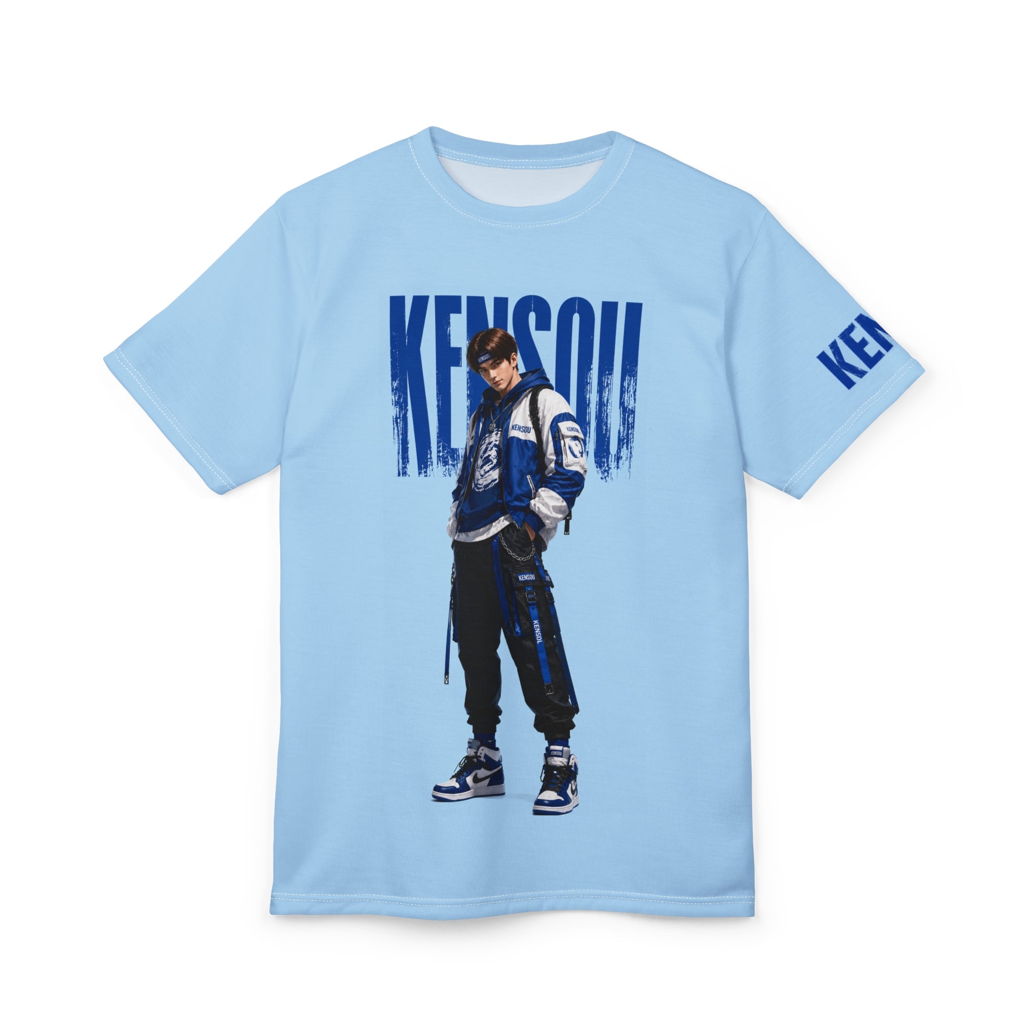 Kensou Streetwear Graphic Tee — Blue Varsity Urban Style
