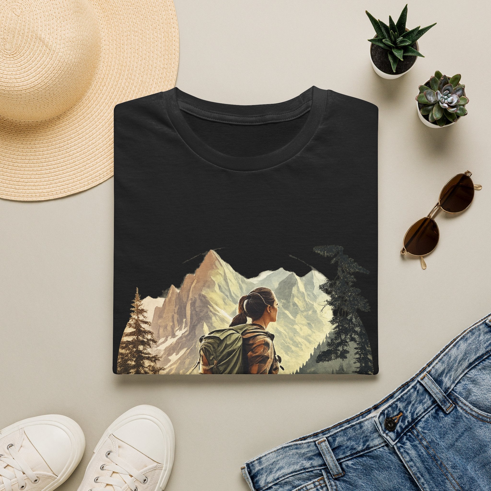 Hiker Mountain Scene T-Shirt — Adventure Backpacking Nature Graphic