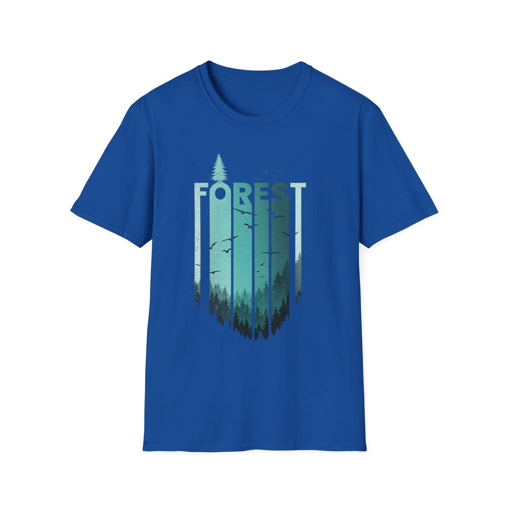 Forest Silhouette Tee — Nature Graphic T-Shirt with Tree & Birds