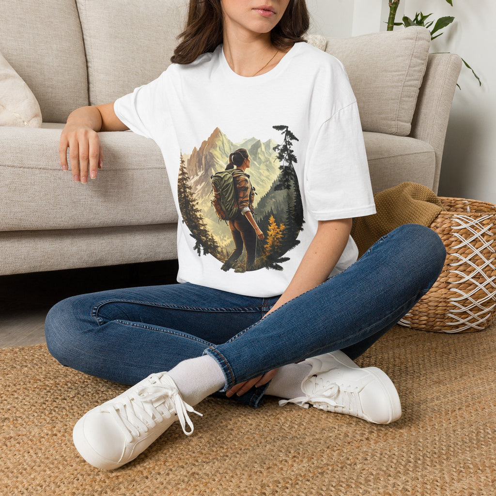 Hiker Mountain Scene T-Shirt — Adventure Backpacking Nature Graphic